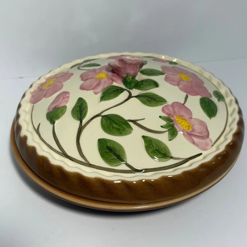 Franciscan Desert Rose Covered Pie Dish Plate Baker w/ Lid Pink Floral Stoneware